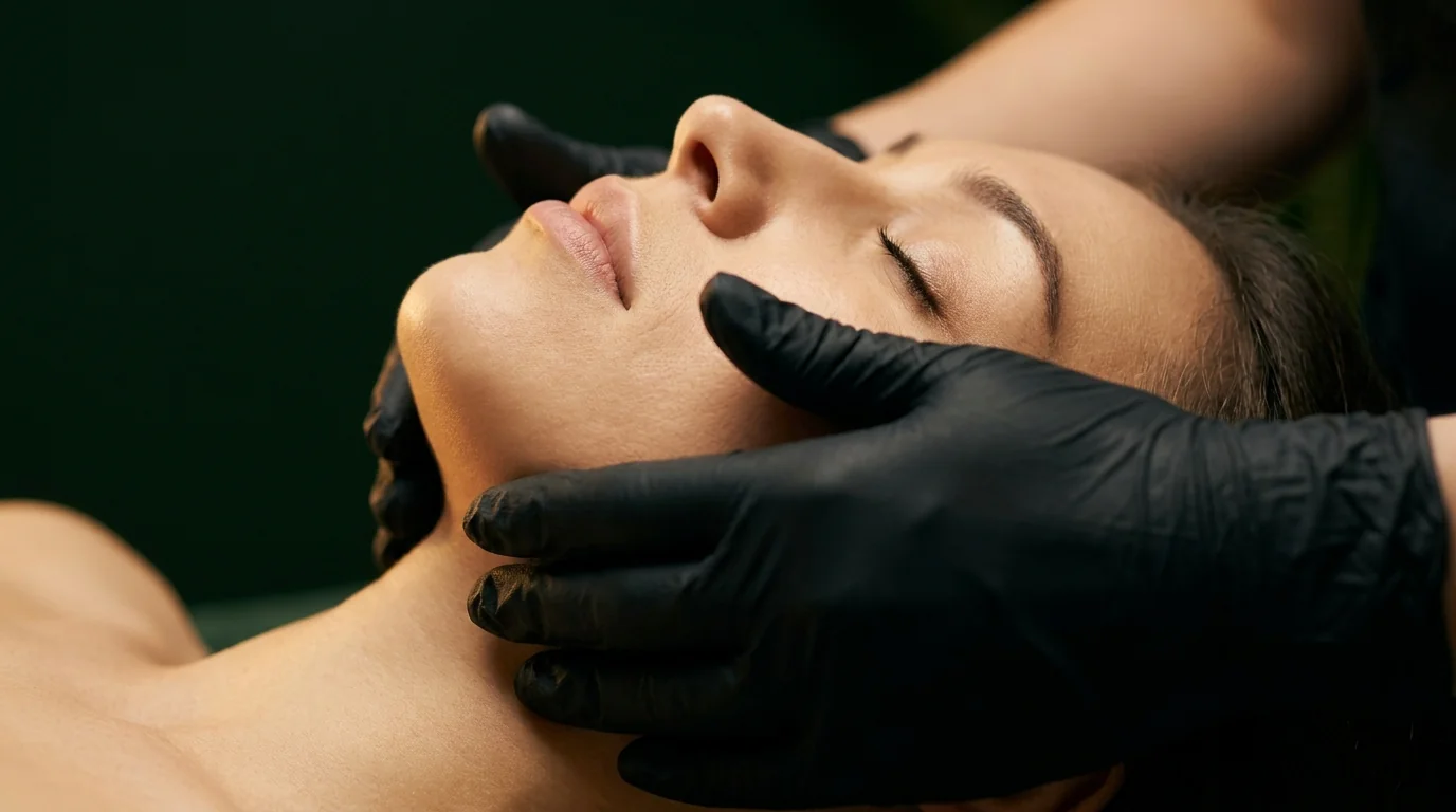 Licensed esthetician performing hands-on buccal massage at Altru Radiance in Murray, Utah